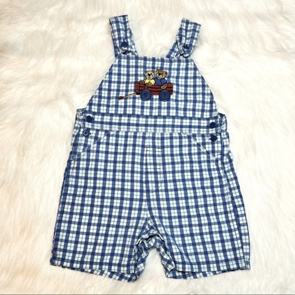 Baby Wear Teddy Bear Plaid Overalls baby boys size 18 months